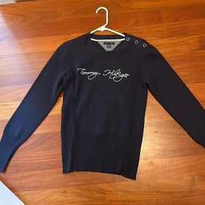 Tommy Hilfiger Embroidered Women’s Cardigan - S blue and white script